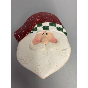Hand Painted Wooden Santa Claus Face Trinket Box‎ Christmas Holiday Decor